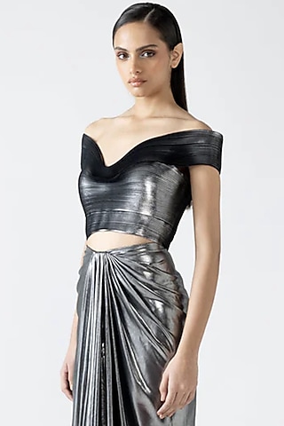 Silver Butterfly Net Metallic Top by Amit Aggarwal