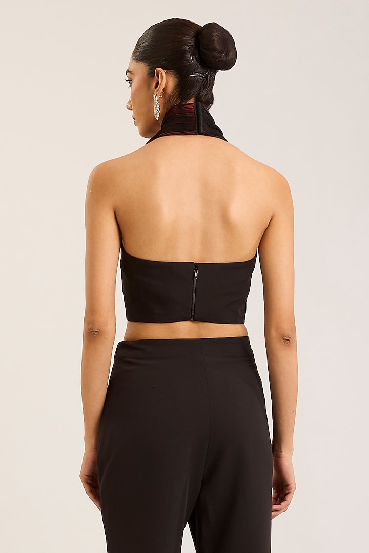 Oxblood Red Polyester Halter Neck Top by Amit Aggarwal at Pernia's Pop Up Shop
