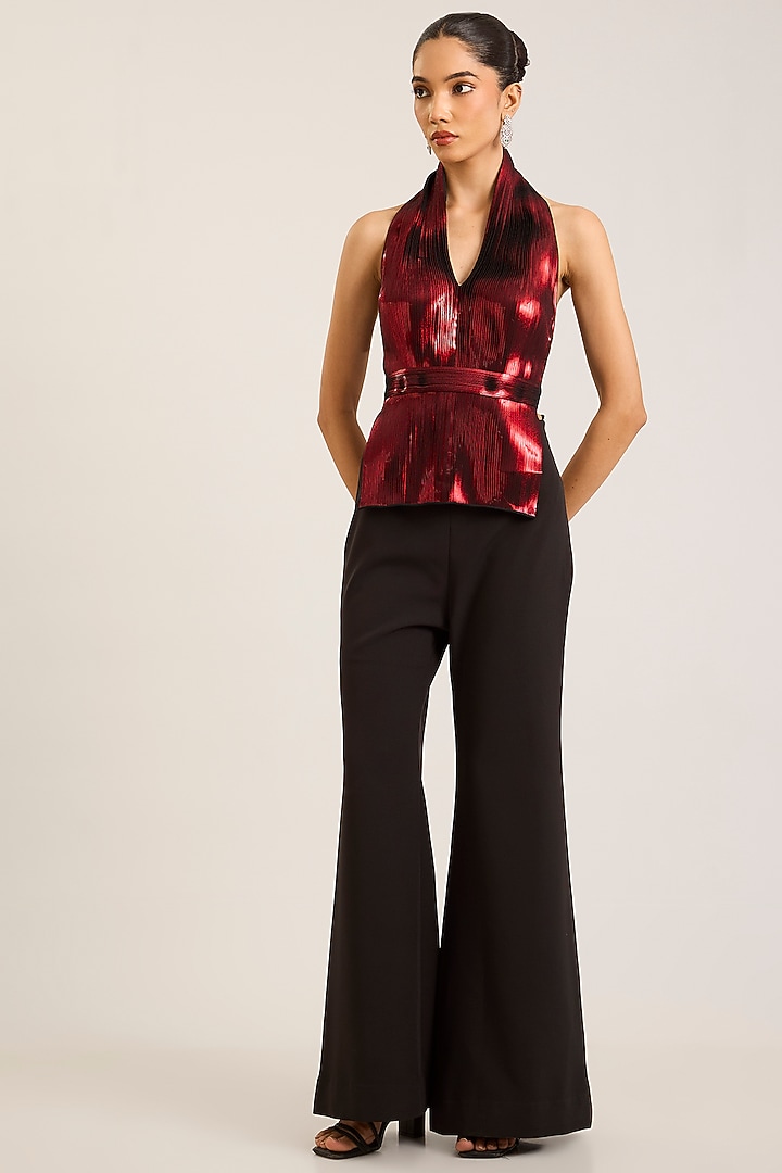 Oxblood Red Polyester Halter Neck Top by Amit Aggarwal at Pernia's Pop Up Shop