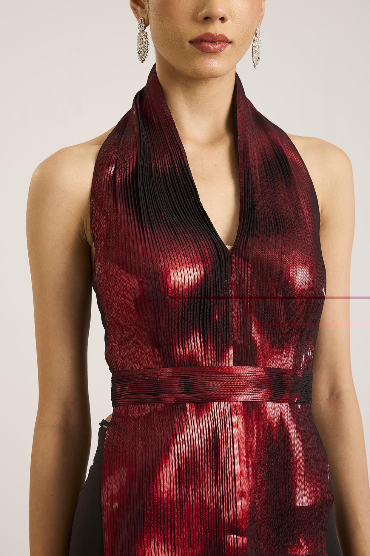 Oxblood Red Polyester Halter Neck Top by Amit Aggarwal at Pernia's Pop Up Shop