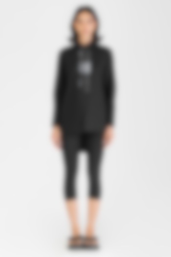 Black Poplin Metallic Pleated Shirt by Amit Aggarwal at Pernia's Pop Up Shop