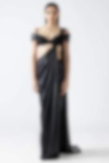 Onyx Black Velvet Chiffon Bridal Saree Set by Amit Aggarwal at Pernia's Pop Up Shop