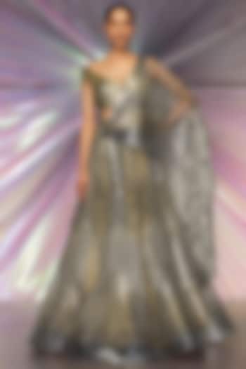 Ivory & Gold Tulle Structured Bridal Lehenga Set by Amit Aggarwal at Pernia's Pop Up Shop