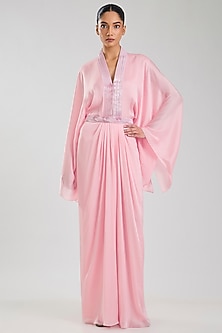 Bubble Pink Chiffon Kaftan by Amit Aggarwal-POPULAR PRODUCTS AT STORE