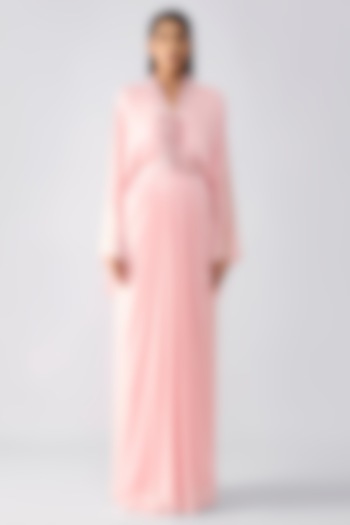 Bubble Pink Satin Chiffon Metallic Micro Pleated Layered Cocktail Dress by Amit Aggarwal at Pernia's Pop Up Shop