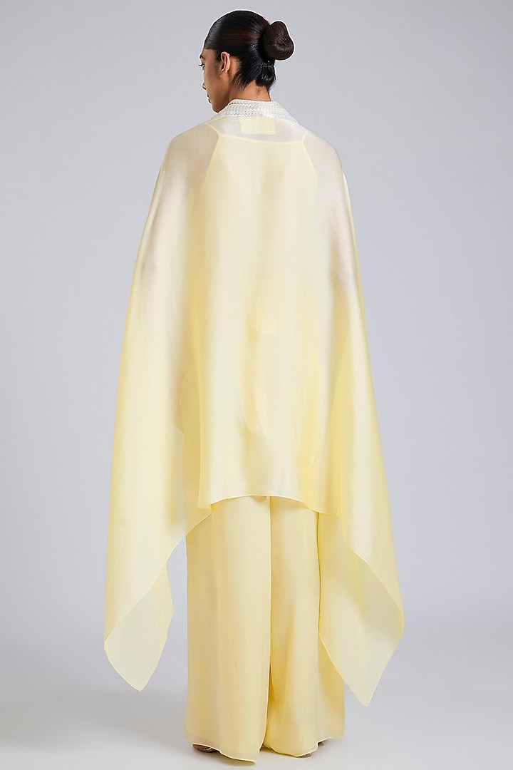 Butter Yellow Satin Chiffon Cape Set by Amit Aggarwal at Pernia's Pop Up Shop