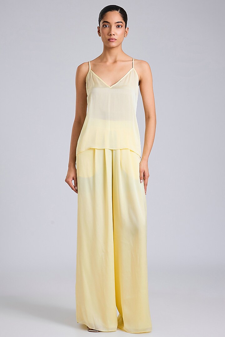Butter Yellow Satin Chiffon Cape Set by Amit Aggarwal at Pernia's Pop Up Shop