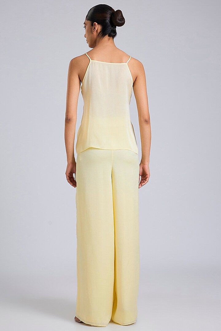 Butter Yellow Satin Chiffon Cape Set by Amit Aggarwal at Pernia's Pop Up Shop