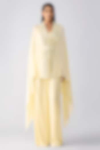 Butter Yellow Satin Chiffon Cape Set by Amit Aggarwal at Pernia's Pop Up Shop