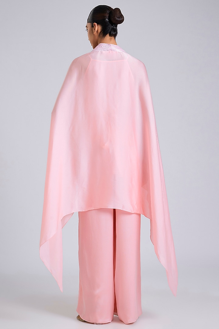 Bubble Pink Satin Chiffon Cape Set by Amit Aggarwal at Pernia's Pop Up Shop