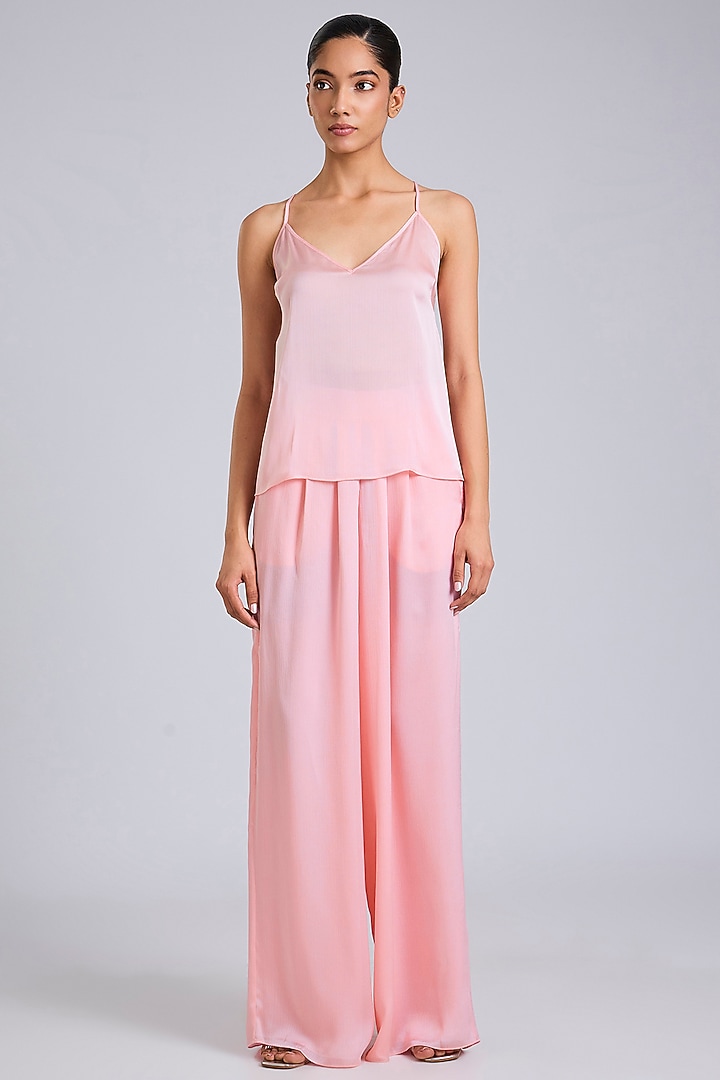 Bubble Pink Satin Chiffon Cape Set by Amit Aggarwal at Pernia's Pop Up Shop