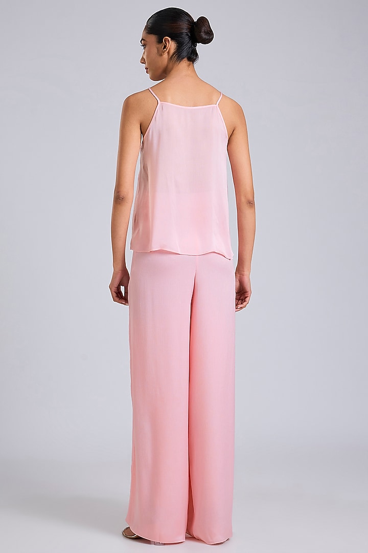Bubble Pink Satin Chiffon Cape Set by Amit Aggarwal at Pernia's Pop Up Shop