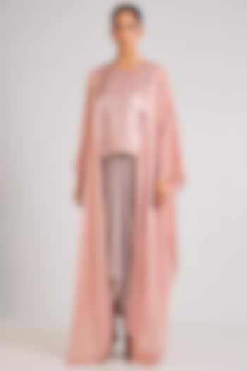 Blush Chiffon & Satin Kaftan Set by Amit Aggarwal at Pernia's Pop Up Shop