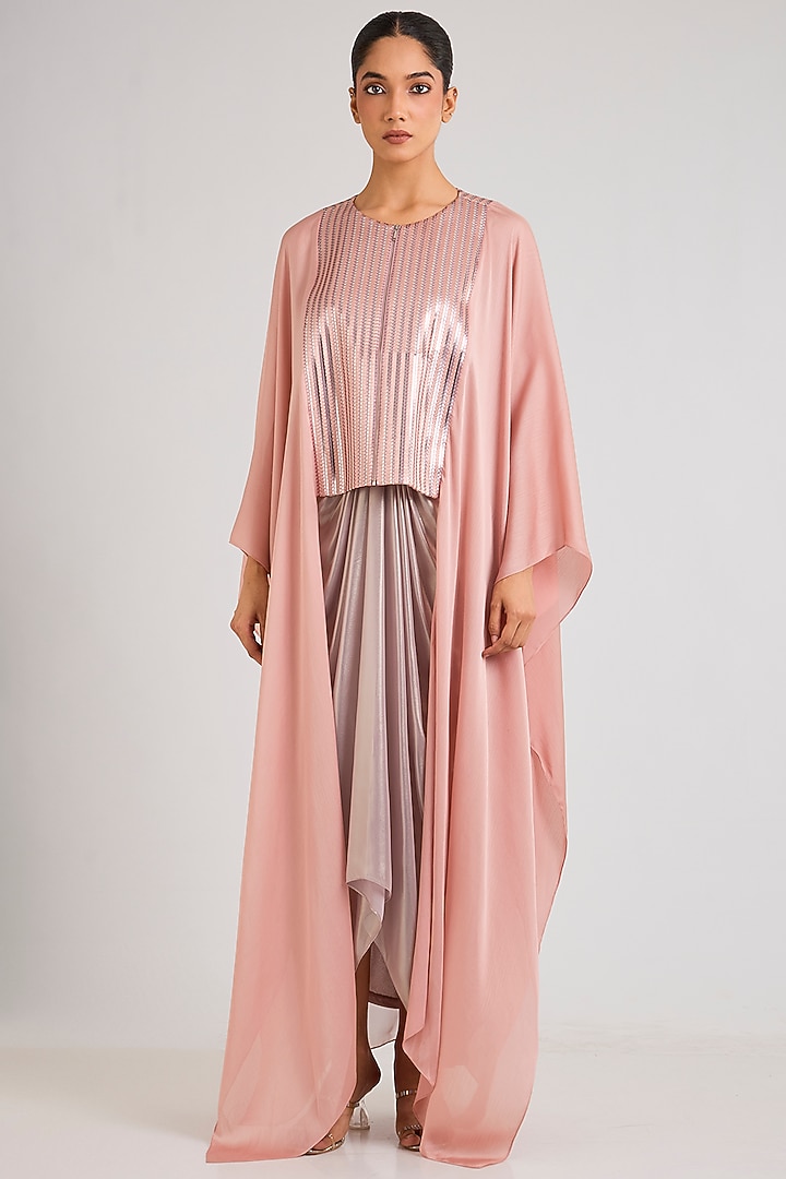 Blush Chiffon & Satin Kaftan Set by Amit Aggarwal at Pernia's Pop Up Shop