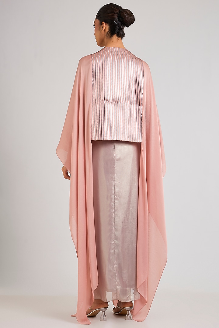 Blush Chiffon & Satin Kaftan Set by Amit Aggarwal at Pernia's Pop Up Shop