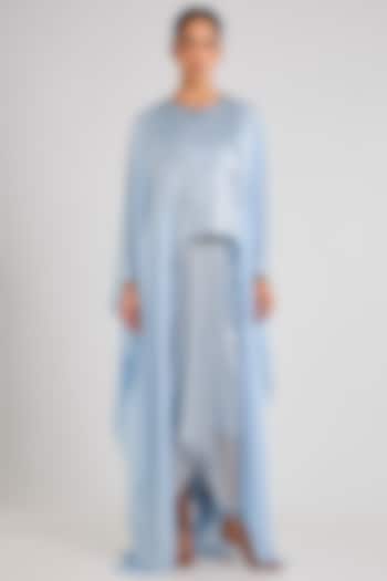 Ice Blue Chiffon & Satin Kaftan Set by Amit Aggarwal at Pernia's Pop Up Shop