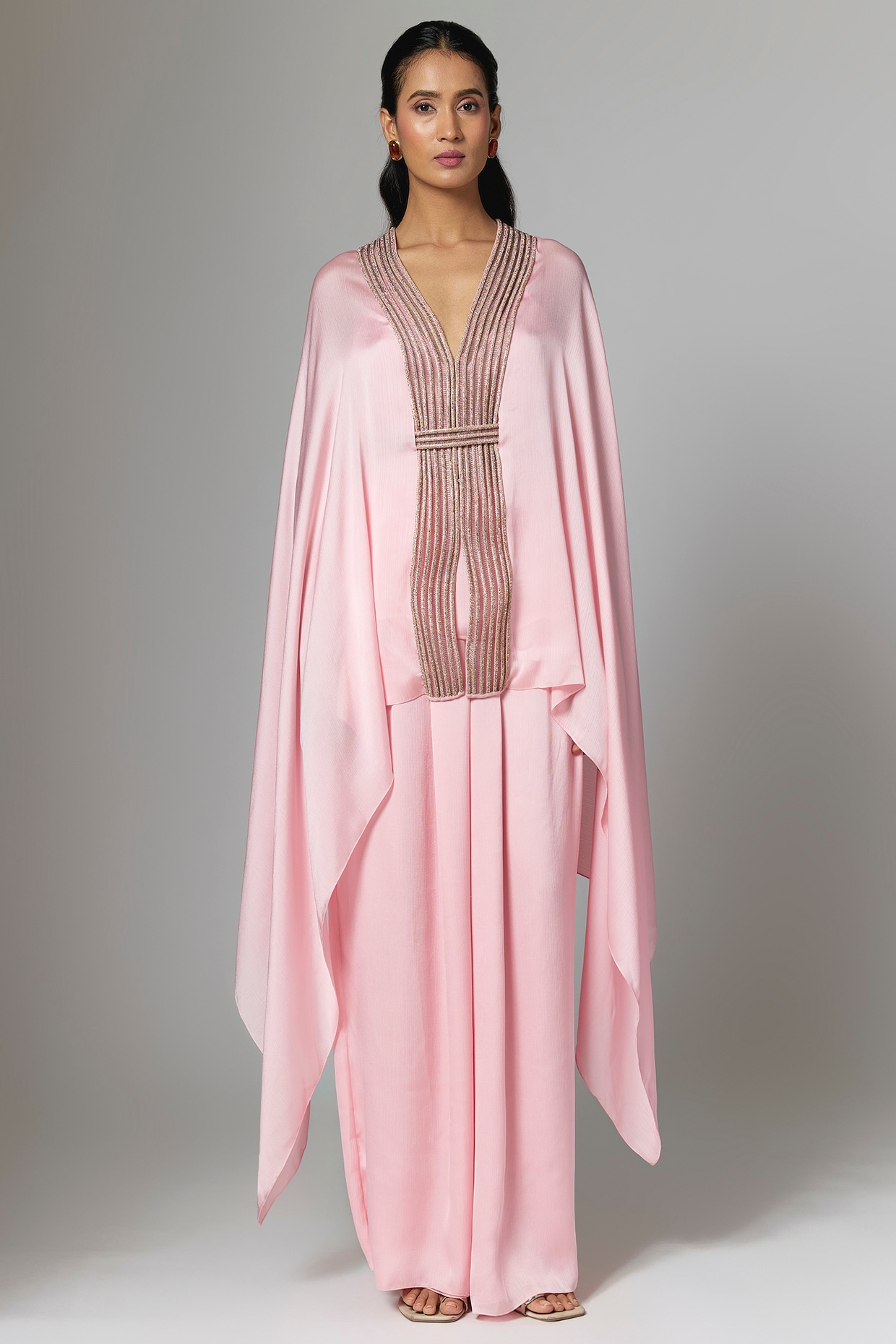Amit Aggarwal Bubble Pink Satin Chiffon Cape Set