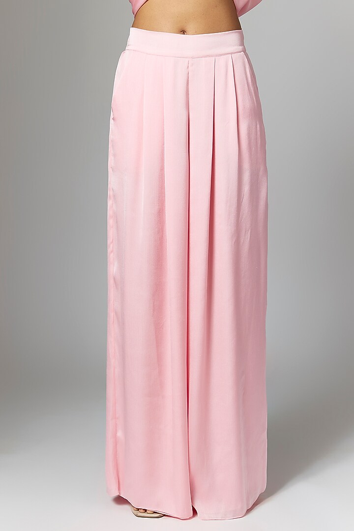 Bubble Pink Satin Chiffon Cape Set by Amit Aggarwal at Pernia's Pop Up Shop