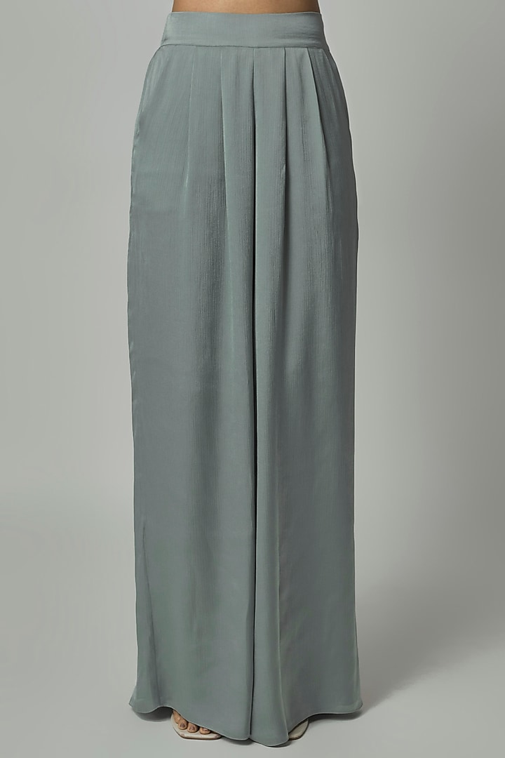 Ice Blue Satin Chiffon Pleated Cape Set by Amit Aggarwal at Pernia's Pop Up Shop