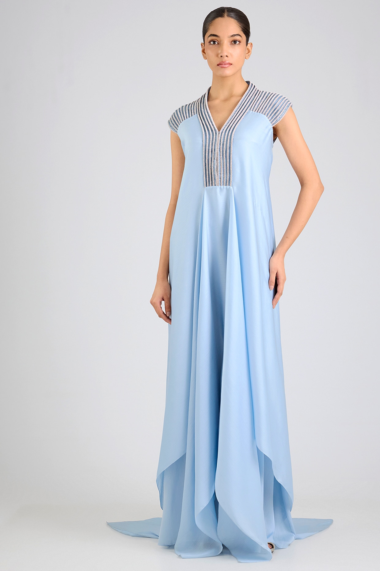 Amit Aggarwal Ice Blue Satin Chiffon Maxi Dress