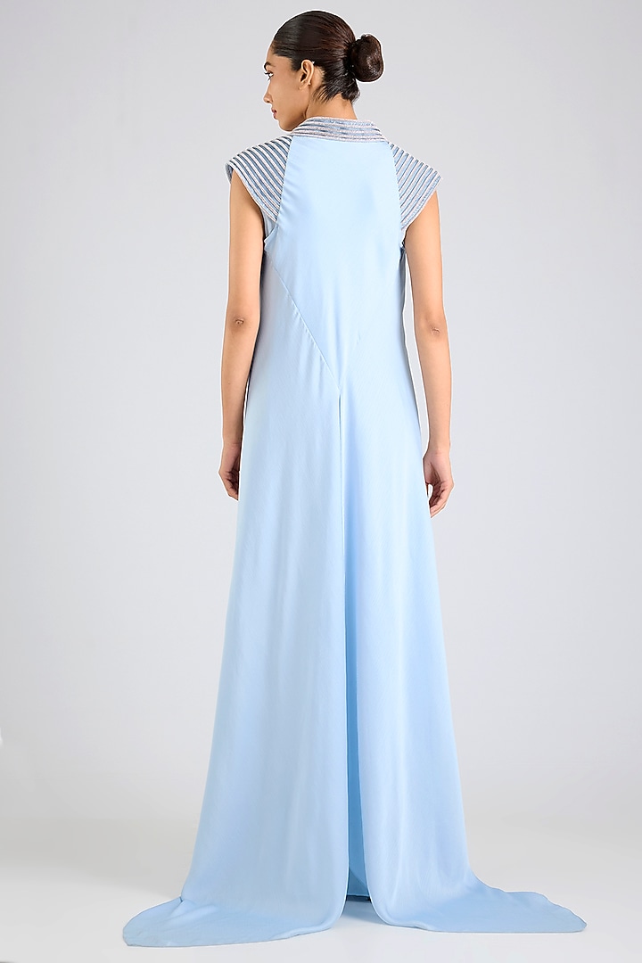 Ice Blue Satin Chiffon Maxi Party Wear Dress by Amit Aggarwal at Pernia's Pop Up Shop