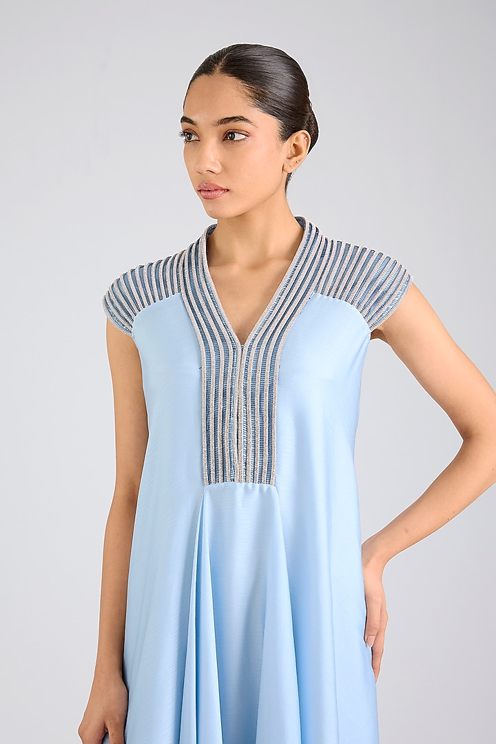 Ice Blue Satin Chiffon Maxi Party Wear Dress by Amit Aggarwal at Pernia's Pop Up Shop