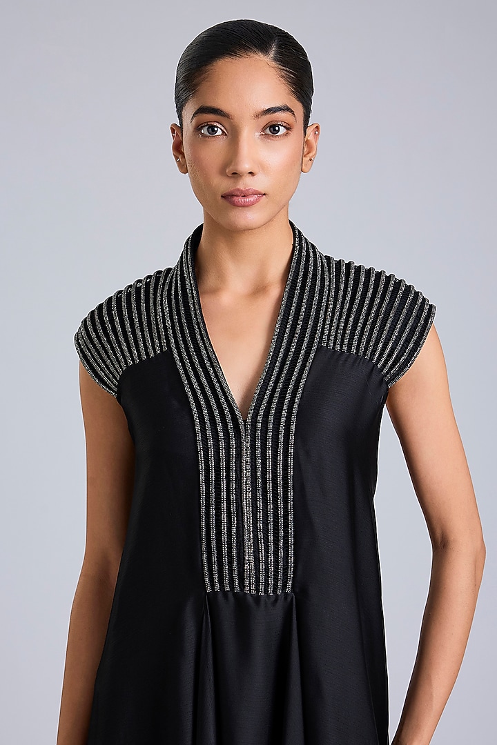 Onyx Black Satin Chiffon Maxi Party Wear Dress by Amit Aggarwal at Pernia's Pop Up Shop