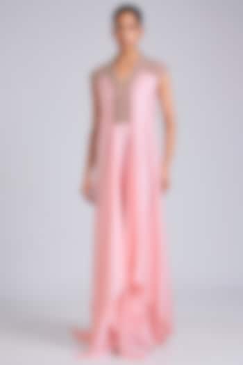 Bubble Pink Satin Chiffon Maxi Party Wear Dress by Amit Aggarwal at Pernia's Pop Up Shop