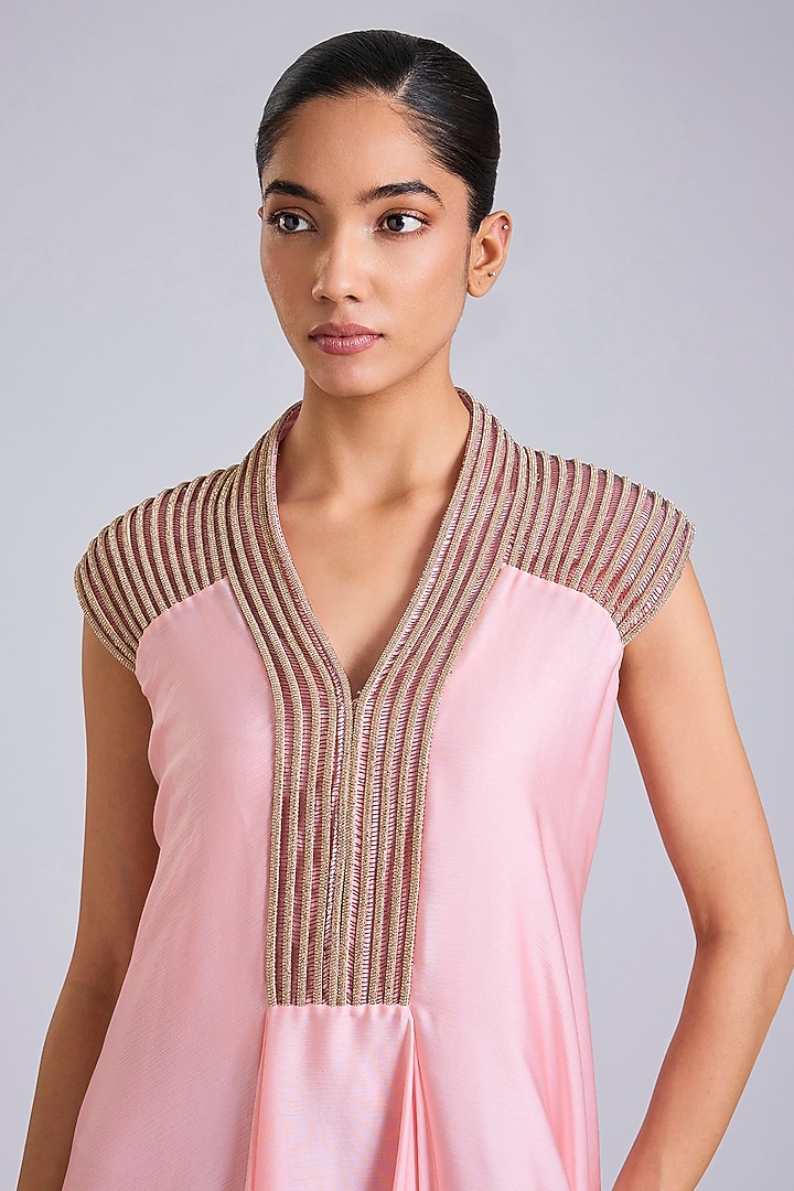 Bubble Pink Satin Chiffon Maxi Party Wear Dress by Amit Aggarwal at Pernia's Pop Up Shop