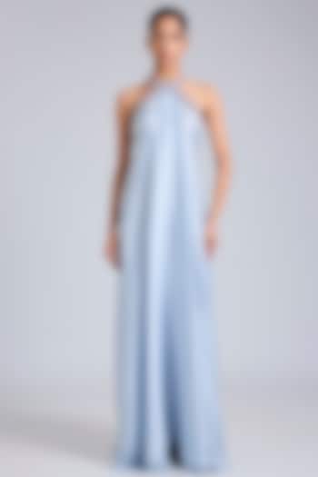 Ice Blue Satin Chiffon Maxi Party Wear Dress by Amit Aggarwal at Pernia's Pop Up Shop
