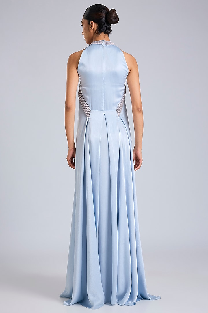 Ice Blue Satin Chiffon Maxi Party Wear Dress by Amit Aggarwal at Pernia's Pop Up Shop