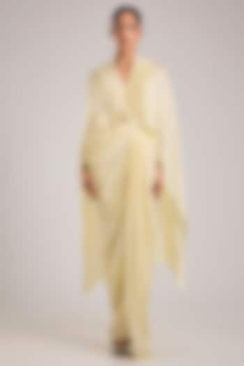 Butter Yellow Metallic Polymer & Crepe Chiffon Skirt Set by Amit Aggarwal at Pernia's Pop Up Shop