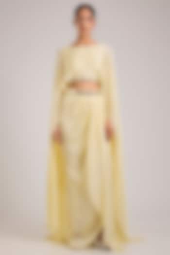Butter Yellow Polyester & Chiffon Skirt Set by Amit Aggarwal at Pernia's Pop Up Shop