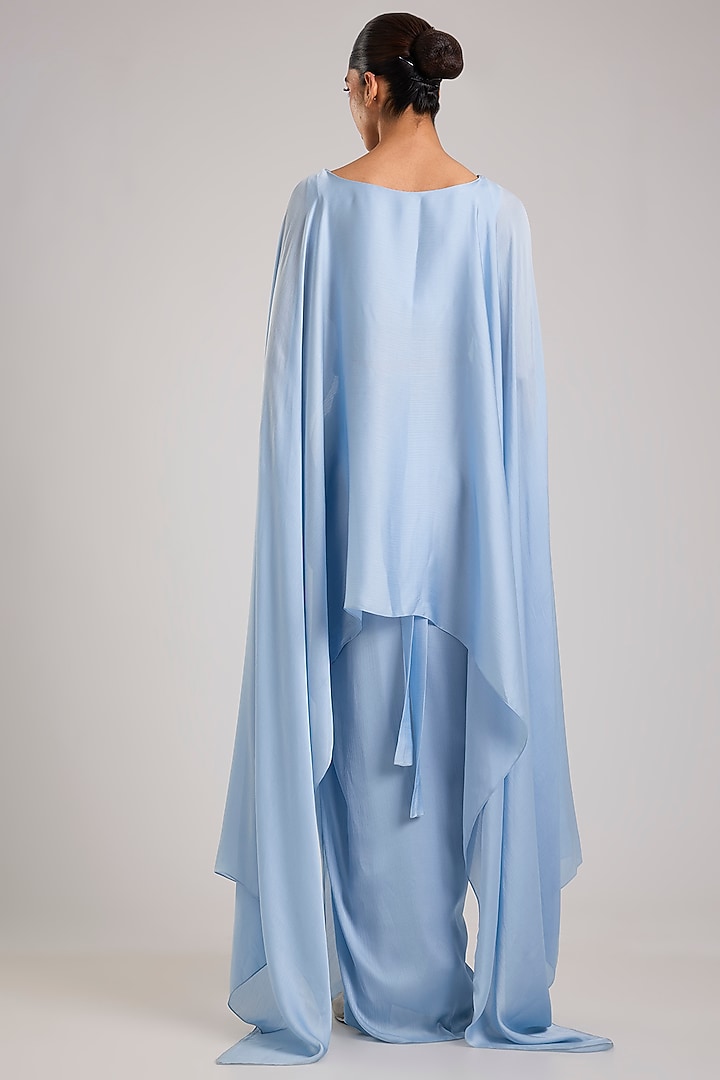 Ice Blue Polyester & Chiffon Skirt Set by Amit Aggarwal at Pernia's Pop Up Shop