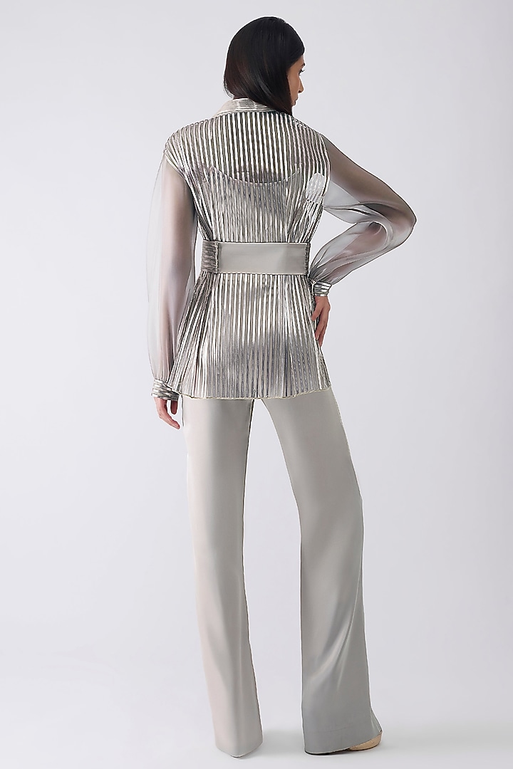 Ice Grey Satin Fluid Pant Set by Amit Aggarwal at Pernia's Pop Up Shop