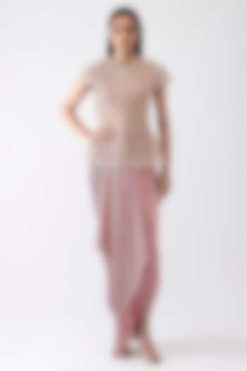 Blush Pink Mineral Jersey Draped Skirt Set by Amit Aggarwal at Pernia's Pop Up Shop