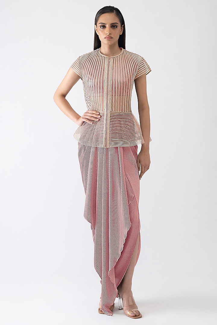 Blush Pink Mineral Jersey Draped Skirt Set by Amit Aggarwal at Pernia's Pop Up Shop