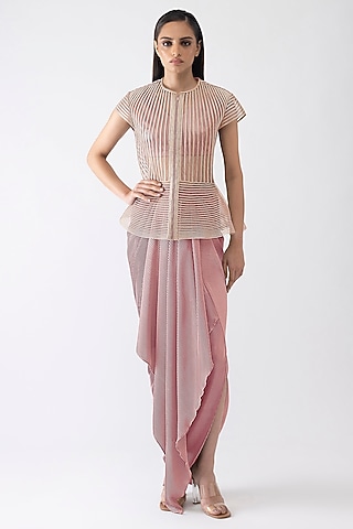 Blush Pink Mineral Jersey Draped Skirt Set by Amit Aggarwal