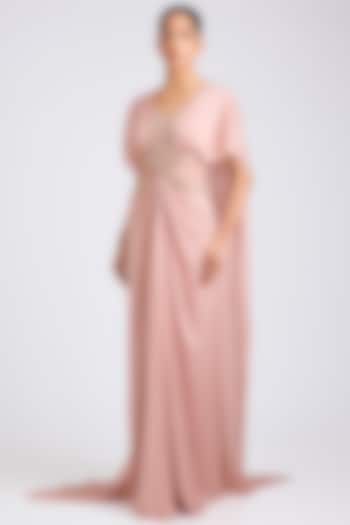 Blush Pink Satin Chiffon Wedding Gown by Amit Aggarwal at Pernia's Pop Up Shop