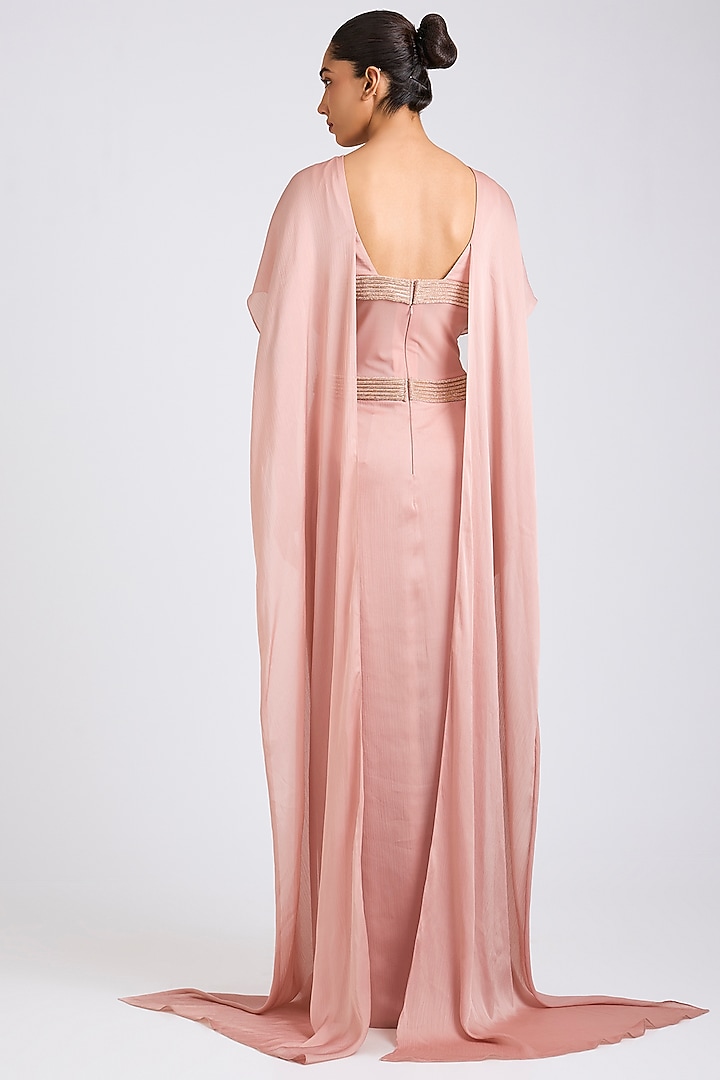 Blush Pink Satin Chiffon Wedding Gown by Amit Aggarwal at Pernia's Pop Up Shop