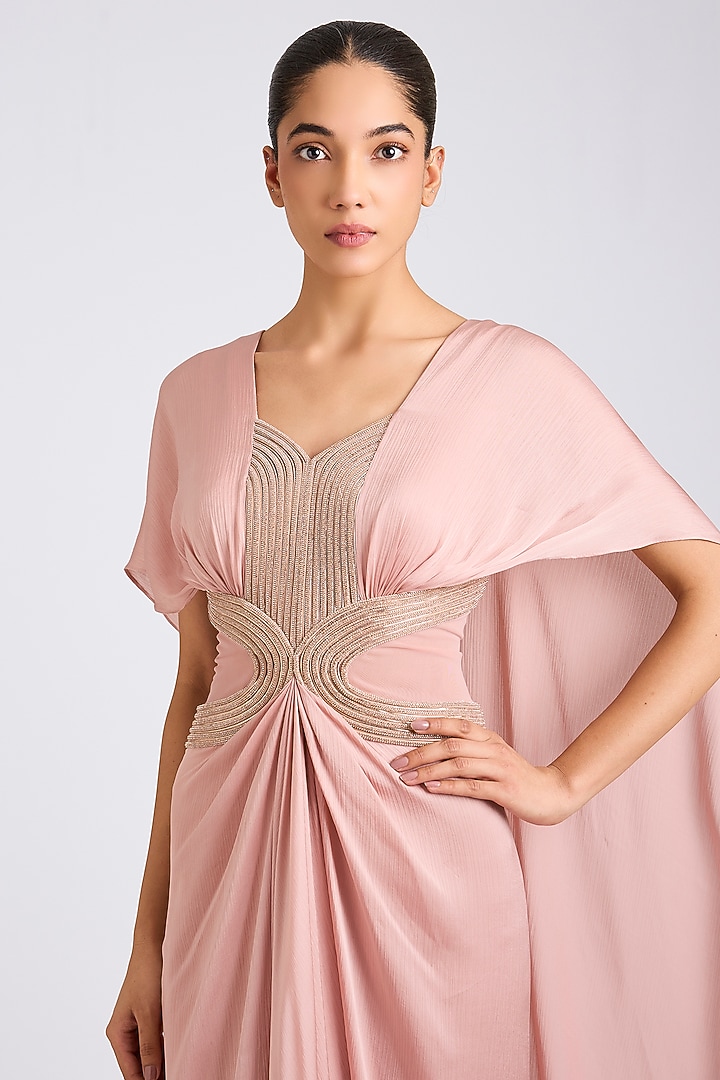 Blush Pink Satin Chiffon Wedding Gown by Amit Aggarwal at Pernia's Pop Up Shop