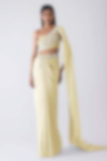 Butter Yellow Chiffon Draped Skirt Set by Amit Aggarwal at Pernia's Pop Up Shop