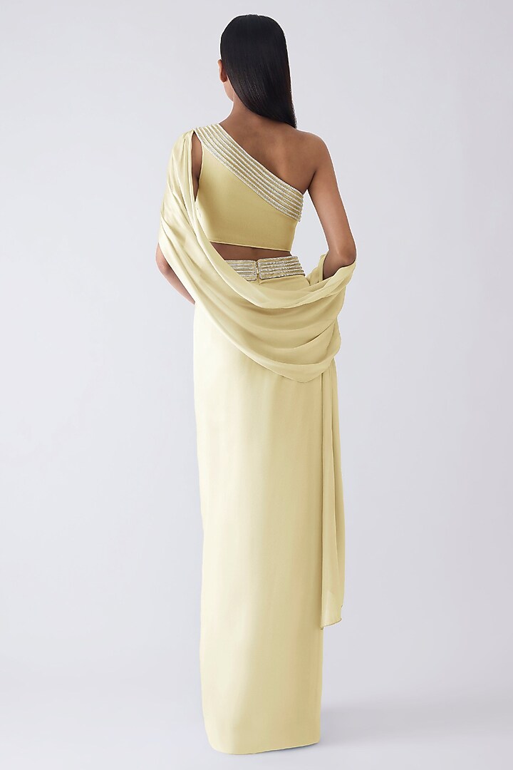 Butter Yellow Chiffon Draped Skirt Set by Amit Aggarwal at Pernia's Pop Up Shop