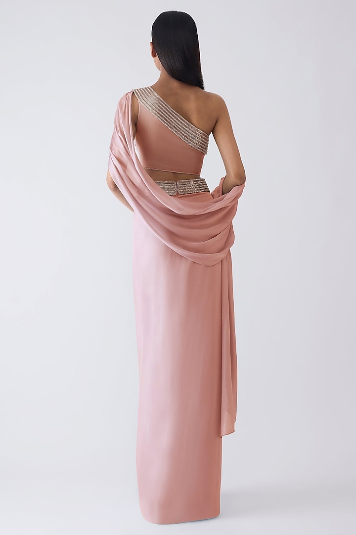 Rose Pink Chiffon Draped Skirt Set by Amit Aggarwal at Pernia's Pop Up Shop
