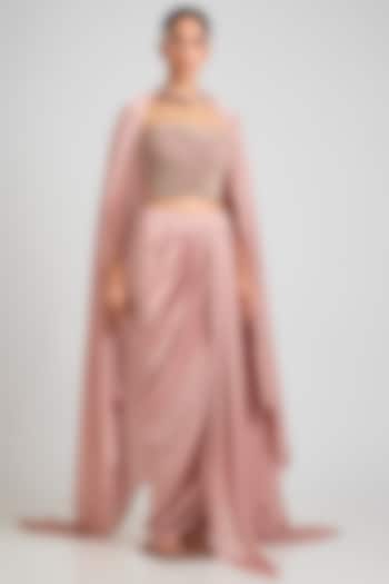 Blush Chiffon Draped Skirt Set by Amit Aggarwal at Pernia's Pop Up Shop