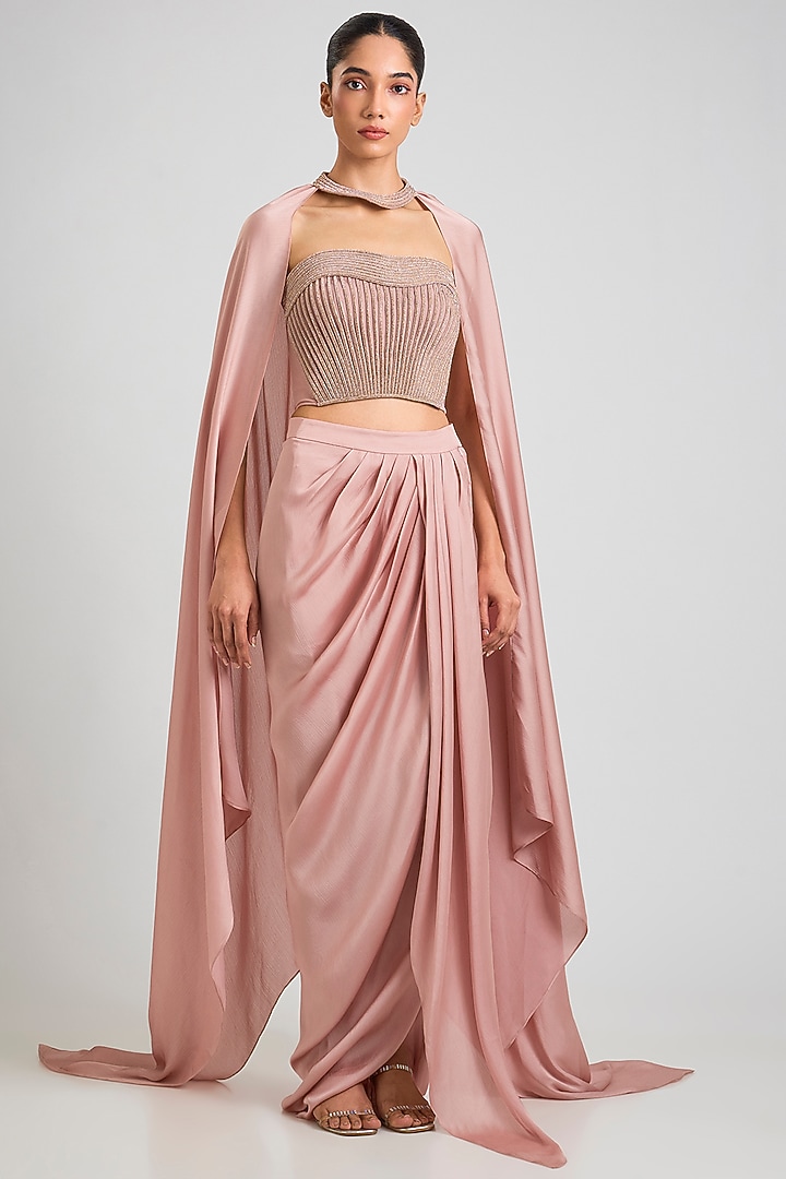 Blush Chiffon Draped Skirt Set by Amit Aggarwal at Pernia's Pop Up Shop