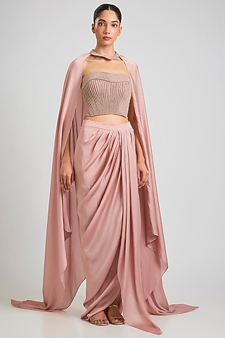 Blush Chiffon Draped Skirt Set by Amit Aggarwal