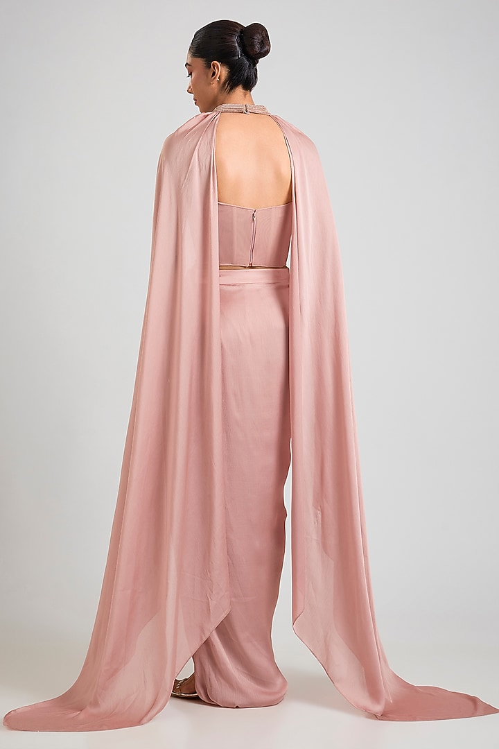 Blush Chiffon Draped Skirt Set by Amit Aggarwal at Pernia's Pop Up Shop
