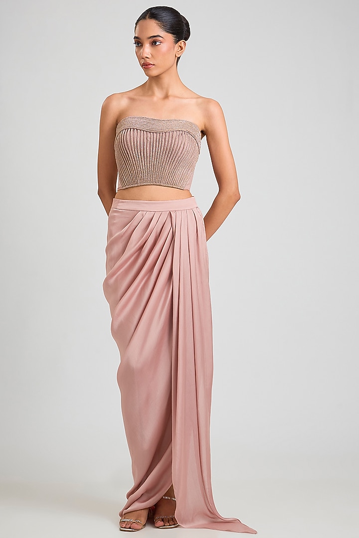 Blush Chiffon Draped Skirt Set by Amit Aggarwal at Pernia's Pop Up Shop