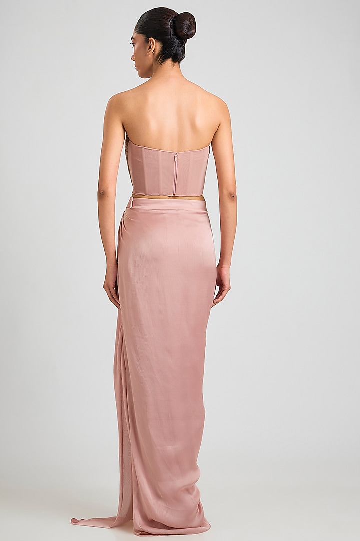 Blush Chiffon Draped Skirt Set by Amit Aggarwal at Pernia's Pop Up Shop